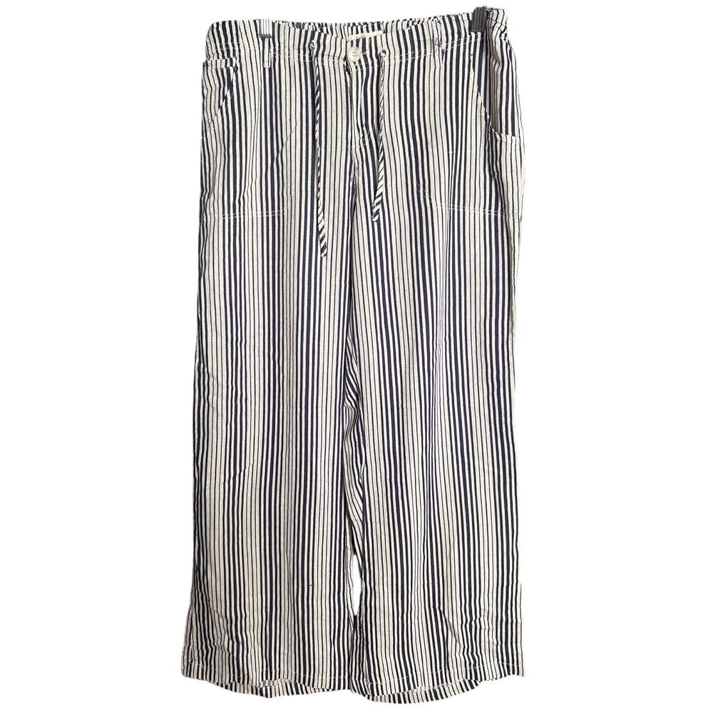 Just Living Casual Wide Striped Pants Large Cotton/Rayon Navy Blue